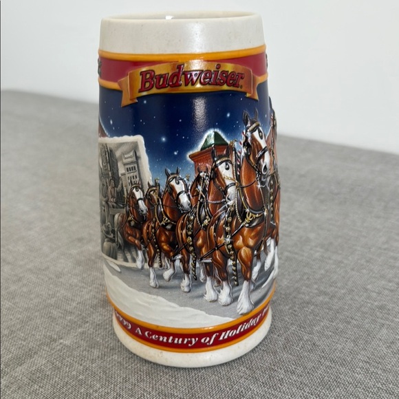 Budweiser Red and Blue Holiday Mug with Ornate Handle - Picture 2 of 6